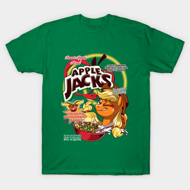 Green graphic t-shirt featuring colorful cartoon design inspired by cereals. Comfortable, casual wear for fans.
