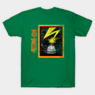 Green graphic t-shirt featuring bold lightning design and artistic print, perfect for casual wear and music fans.