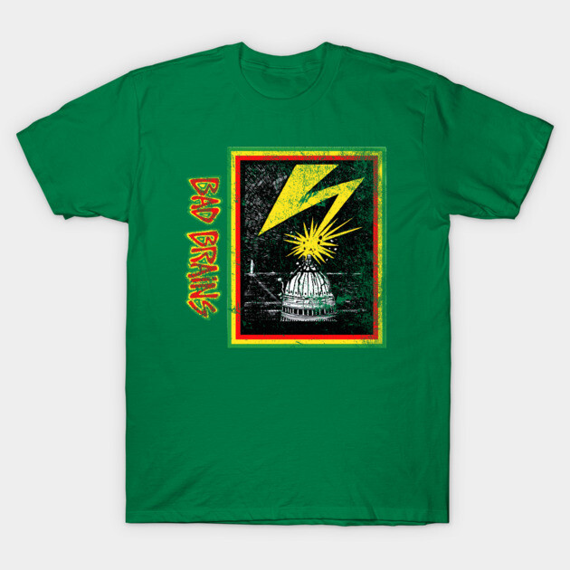 Green graphic t-shirt featuring bold lightning design and artistic print, perfect for casual wear and music fans.