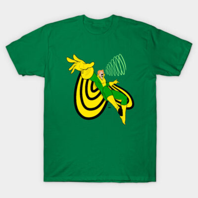 Green graphic t-shirt with a bold yellow and black design, made from soft cotton for casual wear.