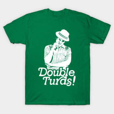 Green graphic t-shirt with humorous text and illustration, casual style, suitable for everyday wear.