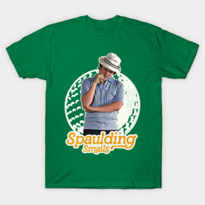 Green graphic t-shirt with retro design and playful text, ideal for casual wear and made from soft cotton material.