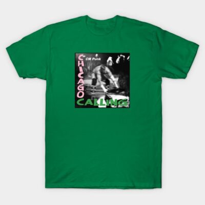 Green graphic T-shirt featuring "Chicago Calling" design, casual style, soft cotton material, ideal for everyday wear.