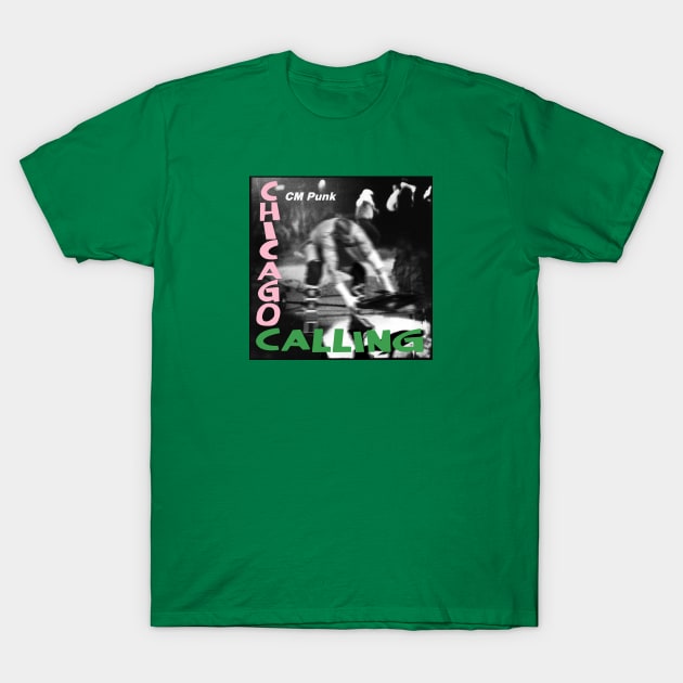 Green graphic T-shirt featuring "Chicago Calling" design, casual style, soft cotton material, ideal for everyday wear.