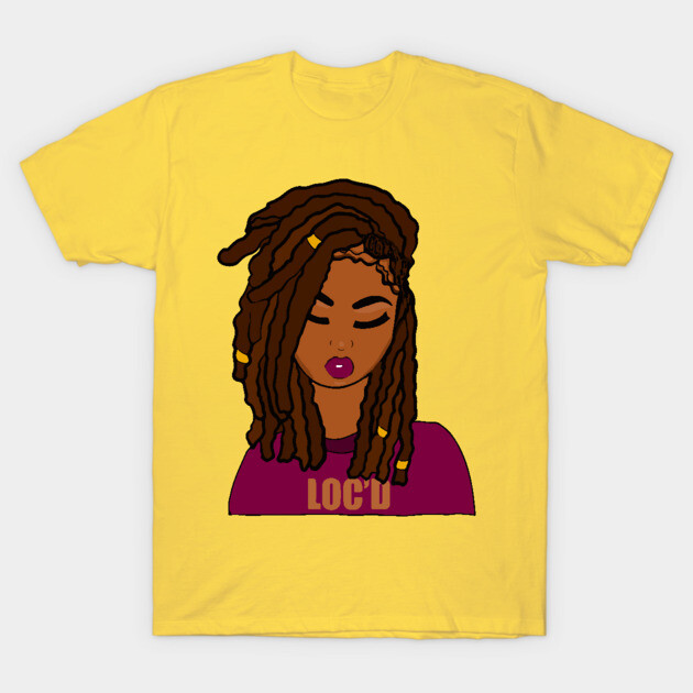 Yellow T-shirt with artistic locs design, bold style, casual wear, 100% cotton material.