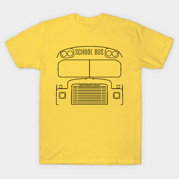 Yellow t-shirt with a school bus graphic, casual style, made from cotton, perfect for everyday wear.