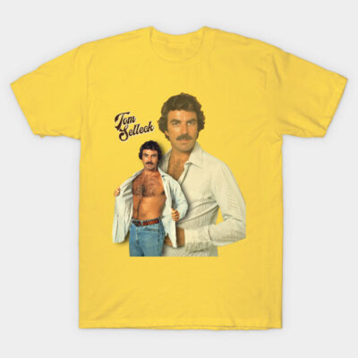 Yellow graphic t-shirt featuring vintage design, soft cotton material, casual style, perfect for retro-themed outfits.