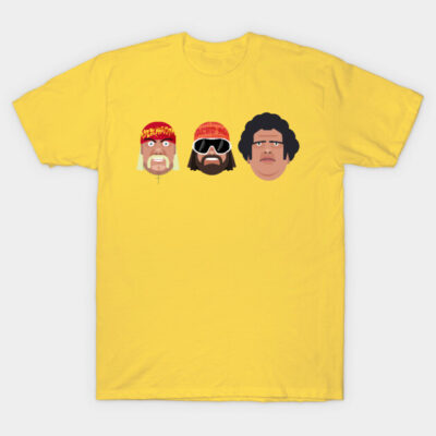 Yellow t-shirt with cartoon faces design, casual style, cotton material, perfect for everyday wear.