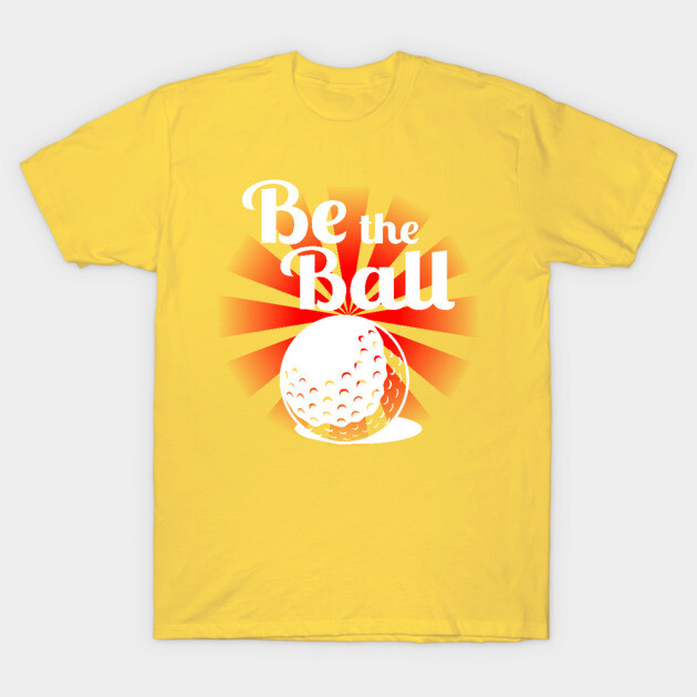 Yellow "Be the Ball" graphic T-shirt, golf-themed design, casual wear, 100% cotton, unisex style.