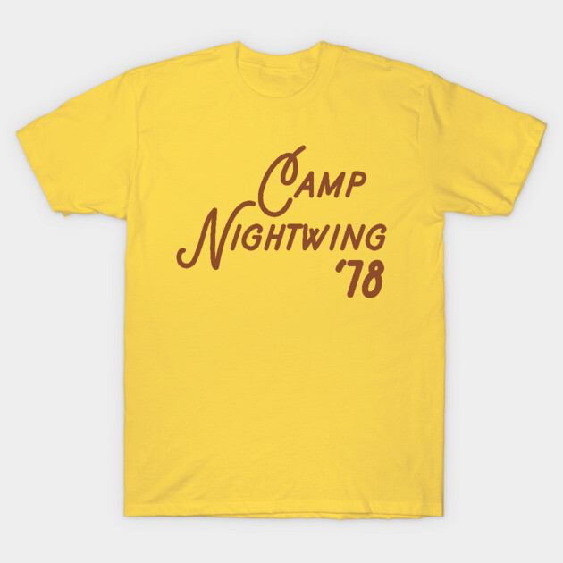 Yellow "Camp Nightwing '78" T-shirt, casual style, soft cotton, perfect for summer or camp-themed events.