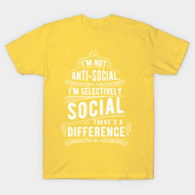 Yellow t-shirt with white text graphic, casual style, made of cotton, perfect for everyday wear.