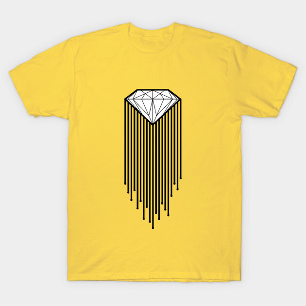 Yellow cotton t-shirt with geometric diamond design and vertical lines, casual style, ideal for everyday wear.