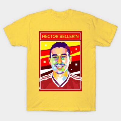 Yellow graphic T-shirt with colorful abstract design, ideal for casual wear, made of soft cotton material.