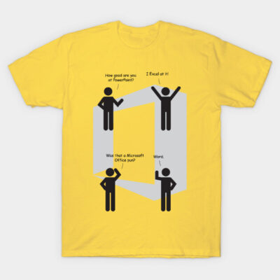 Yellow T-shirt with black stick figure design and humorous text, perfect for casual wear and gifting.