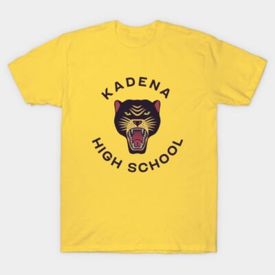 Yellow Kadena High School t-shirt with panther graphic, casual style, cotton material, perfect for everyday wear.