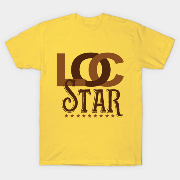 Yellow cotton T-shirt with brown "LOC STAR" graphic design, casual style, ideal for everyday wear.