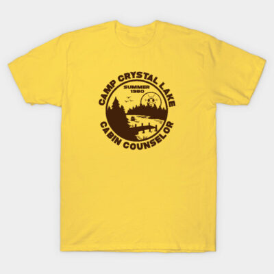 Yellow Camp Crystal Lake T-shirt, vintage style, graphic print, casual wear, 100% cotton.