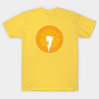 Yellow cotton t-shirt with orange lightning bolt design, casual style, perfect for everyday wear.