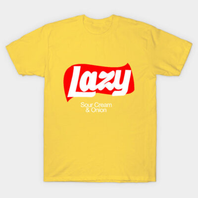 Yellow T-shirt with "Lazy" logo, Sour Cream & Onion design, casual style, comfortable cotton fabric.