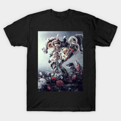 Black t-shirt with intricate fantasy animal and floral design, perfect for casual wear and artistic expression.
