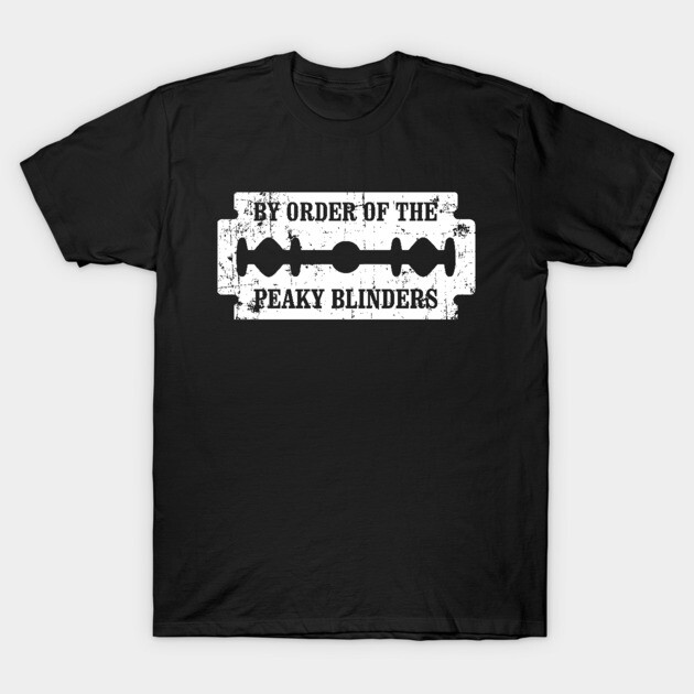 Black graphic t-shirt with razor blade design and text, casual style, cotton material, perfect for everyday wear.