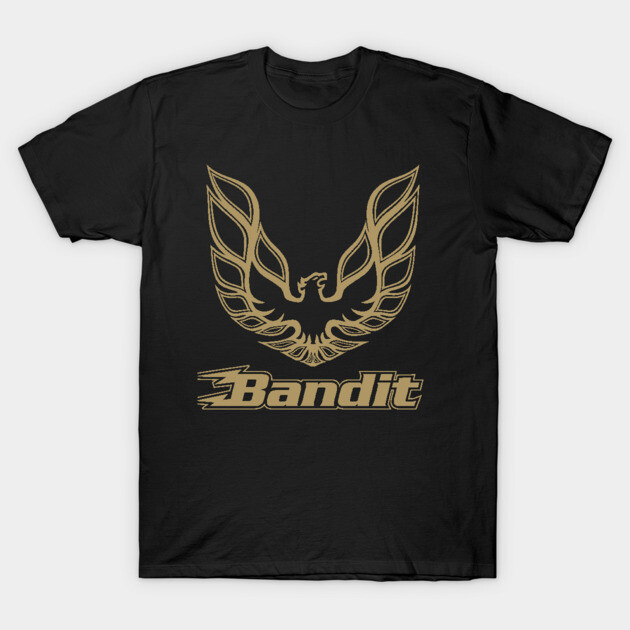 Black t-shirt with gold phoenix graphic and "Bandit" text, casual wear, cotton material, unisex style.