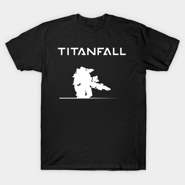 Black graphic t-shirt featuring "Titanfall" text and silhouette design, perfect for casual wear or gaming enthusiasts.
