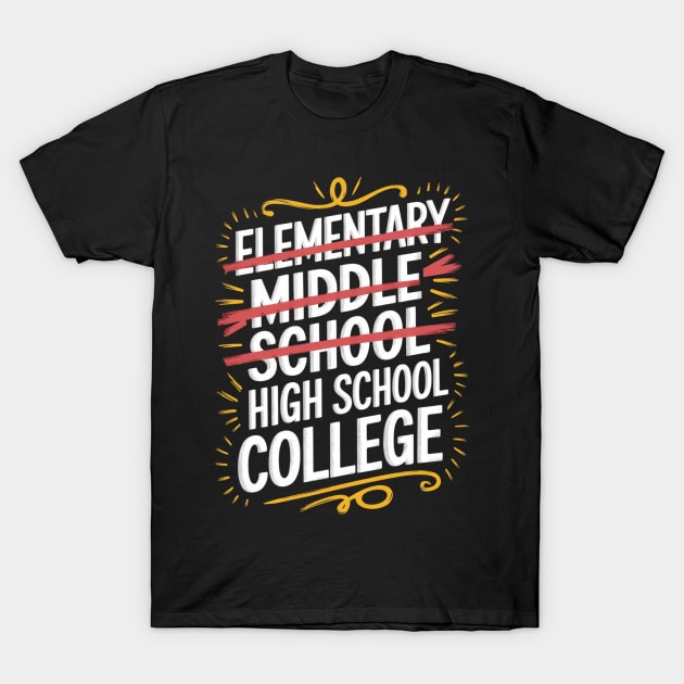 Black humorous graduation t-shirt with "College" text design. Casual style, perfect for school or college celebrations.