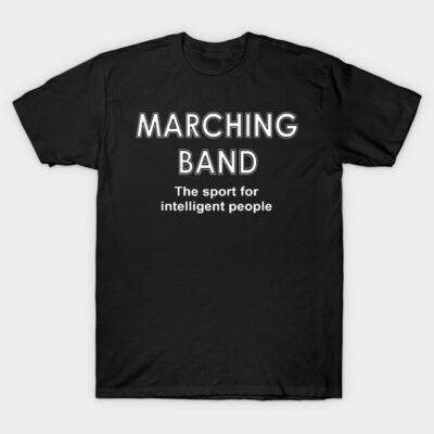 Black cotton T-shirt with "Marching Band" text, ideal for music enthusiasts, casual style, comfortable fit.