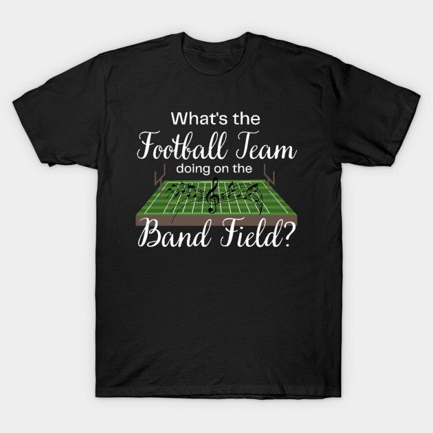 Black cotton t-shirt with humorous band and football graphic, perfect for music lovers and casual wear.