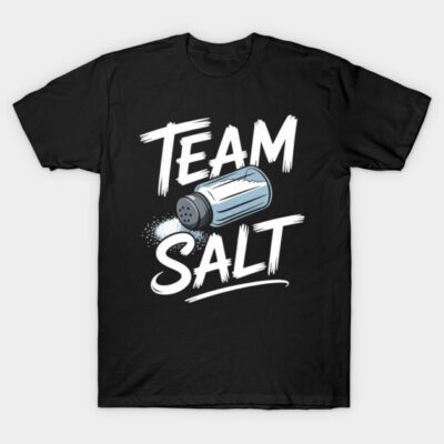 Black "Team Salt" graphic t-shirt, casual style, cotton material, perfect for everyday wear.