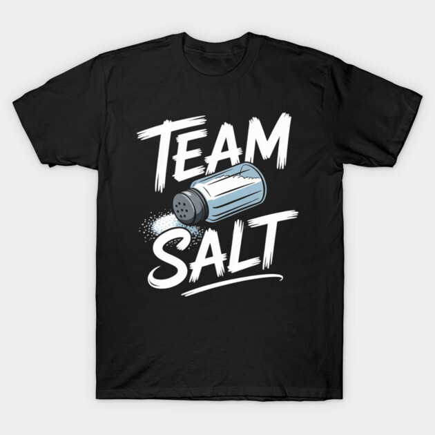 Black "Team Salt" graphic t-shirt, casual style, cotton material, perfect for everyday wear.