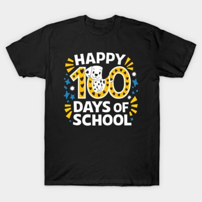 Black "Happy 100 Days of School" T-shirt with colorful graphic, perfect for celebrating school milestones.