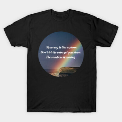 Black inspirational t-shirt with rainbow and motivational text, casual style, comfortable cotton material.