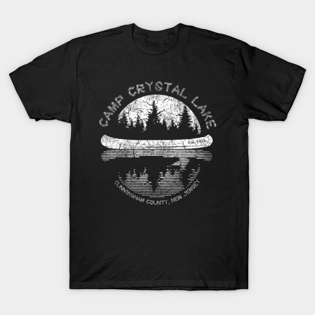 Black "Camp Crystal Lake" graphic t-shirt, vintage style, cotton material, casual wear, unisex design.