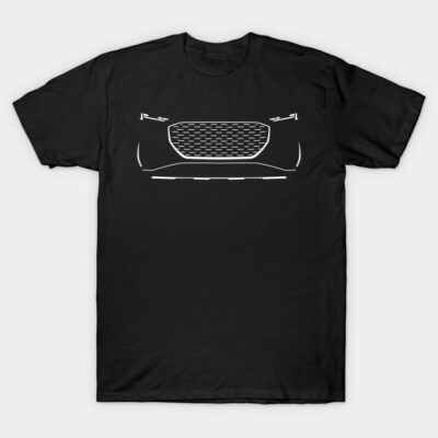 Black cotton T-shirt with sleek car grille graphic design, casual style, perfect for car enthusiasts.
