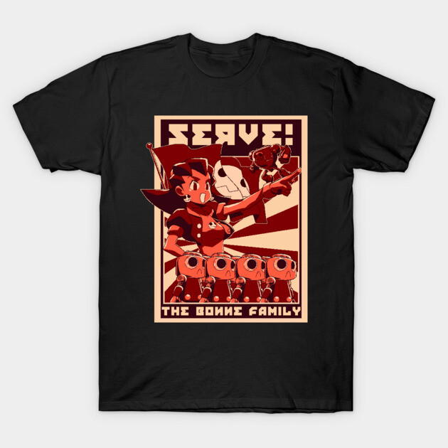 Black graphic tee featuring retro-style robot family illustration, perfect for casual wear and fans of vintage designs.