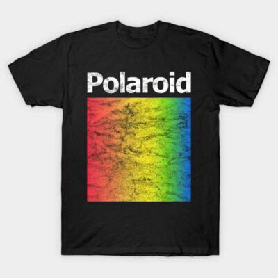Black t-shirt with colorful vintage rainbow graphic and bold text design, perfect for casual wear.