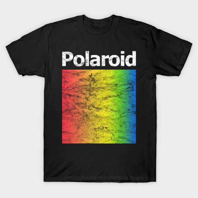 Black t-shirt with colorful vintage rainbow graphic and bold text design, perfect for casual wear.