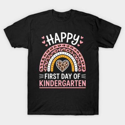 First Day of Kindergarten Funny Back To School Leopard Teach T-Shirt by palivocollection