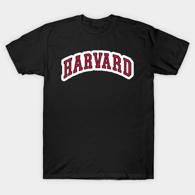 Black t-shirt with "Harvard" printed in red and white, casual style, made from soft cotton for everyday wear.