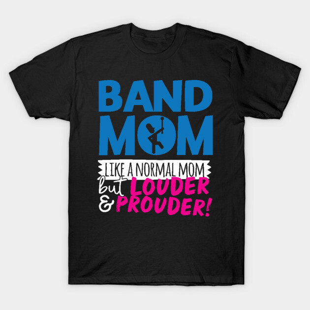 Black Band Mom T-shirt with colorful graphic text design, casual style, perfect for music event support.