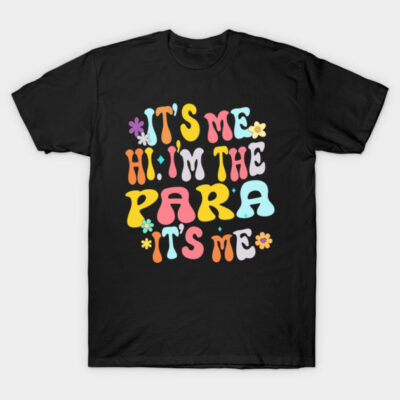 Black T-shirt with colorful retro text and floral design, casual wear, cotton material, perfect for everyday style.