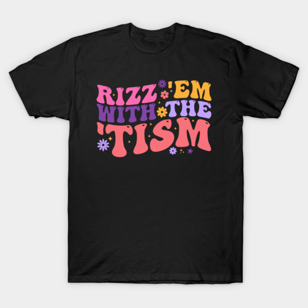 Black graphic t-shirt with colorful retro text design, casual unisex apparel, cotton material.