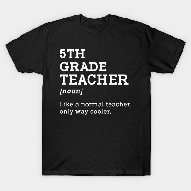 Black "5th Grade Teacher" T-shirt with humorous text, casual style, made of cotton, ideal for educators.