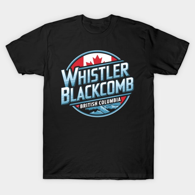 Black Whistler Blackcomb T-shirt, graphic design, casual wear, 100% cotton, British Columbia theme.