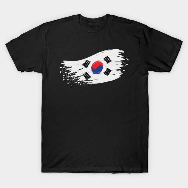 Black t-shirt with artistic South Korean flag design, casual style, cotton fabric, unisex.