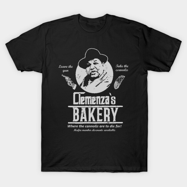 Black t-shirt with bakery-themed graphic, featuring bold text and vintage style, ideal for casual wear.