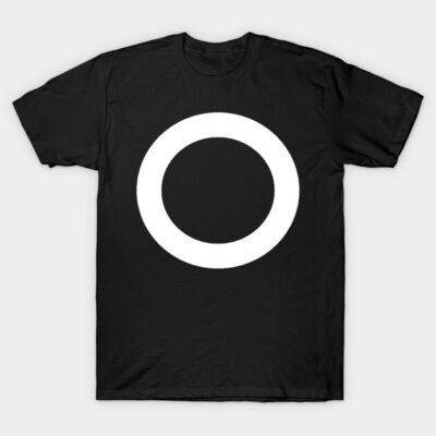 Black cotton t-shirt with minimalist white circle design, casual style, ideal for everyday wear.