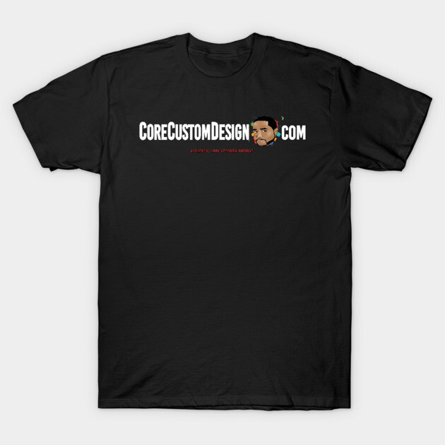 Black graphic t-shirt with CoreCustomDesign logo, casual cotton material, ideal for everyday wear.
